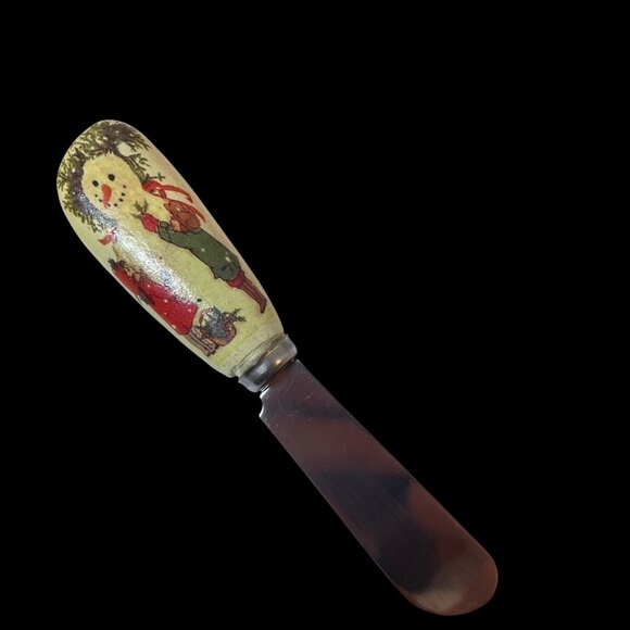 Christmas-Themed Glass Cheese Board Set with Spreader and Tray Snowman and Child - Picture 4 of 7